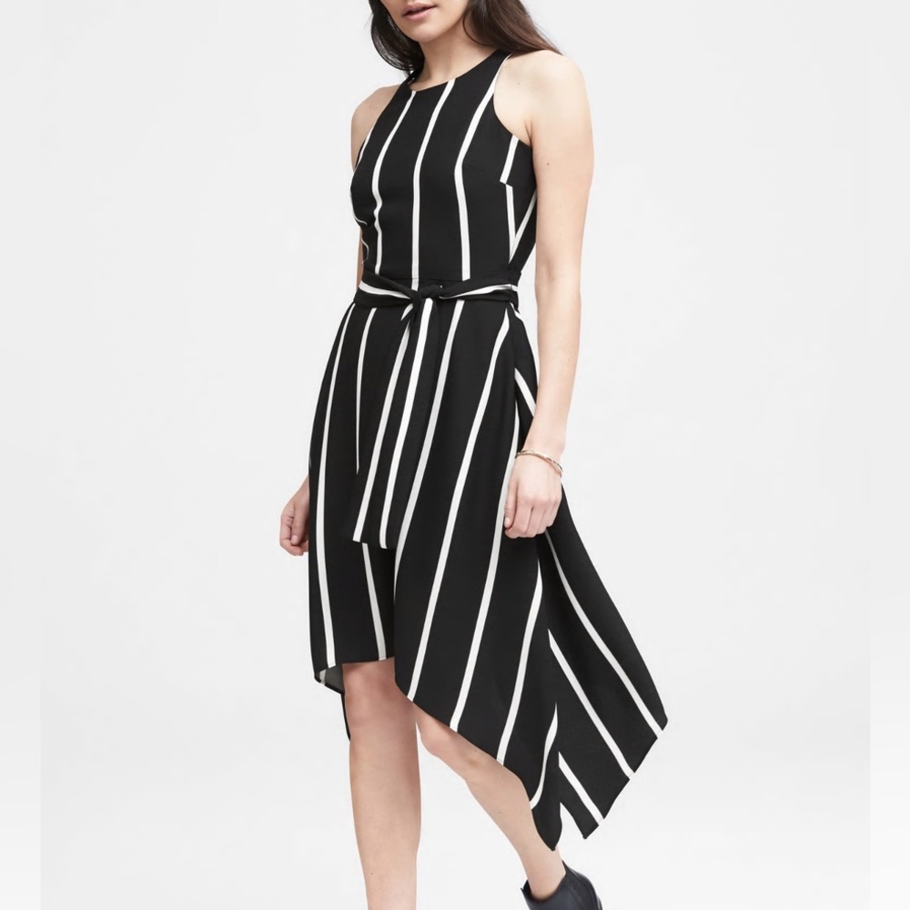 Banana Republic Asymmetrical Hem Striped Dress w/ Pockets & Waist Tie Wrap - 2